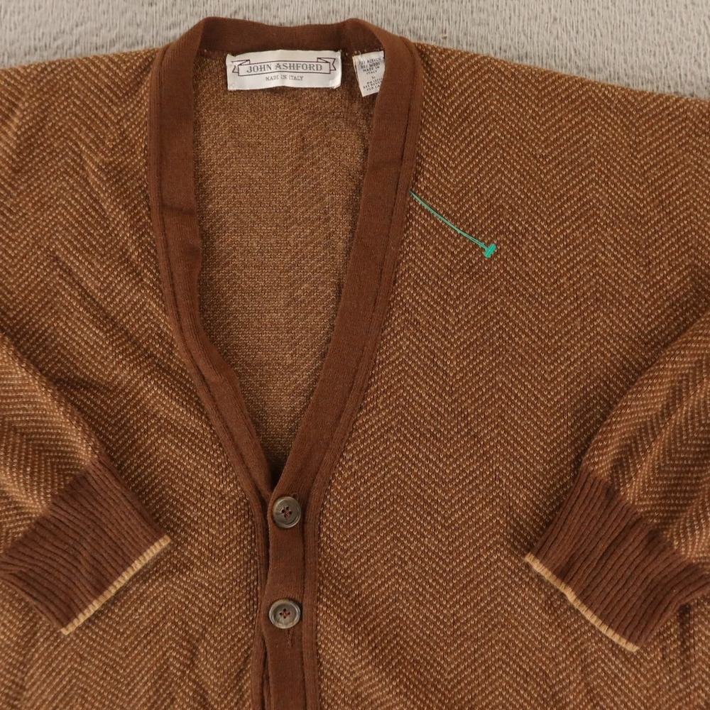 John Ashford Tan/Brown Herringbone Men's Cardigan - Picture 2 of 9